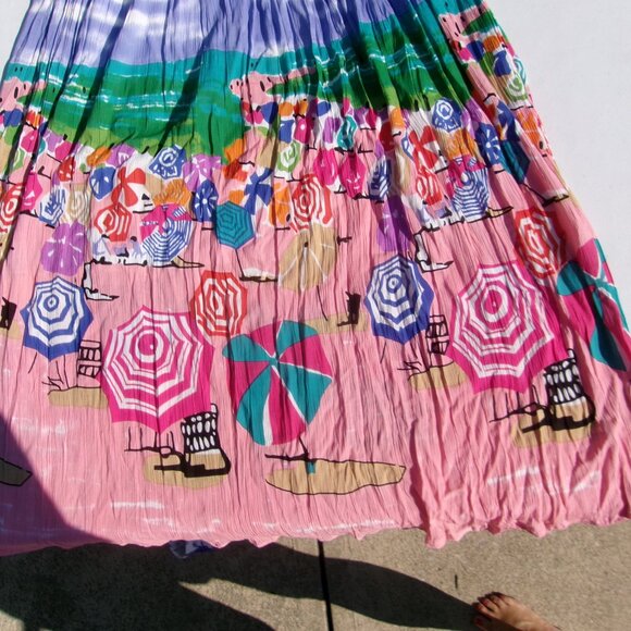 NWT GYPSIE BLU BEACH UMBRELLA PRINT MAXI SKIRT L - Picture 2 of 2